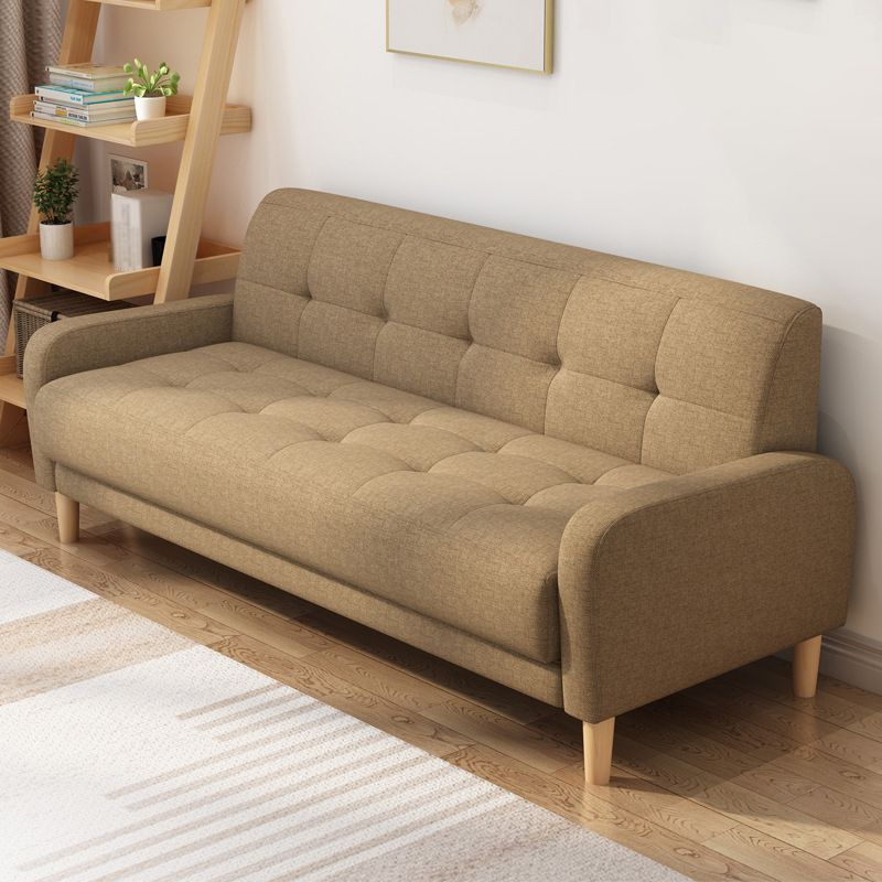 Contemporary Tufted Back Standard Sofa Square Arm Couch with Wooden Legs