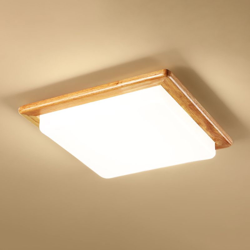 Square Shape Wood Flush Ceiling Light Modern 1 Light Flush Mount Light Fixture in Brown