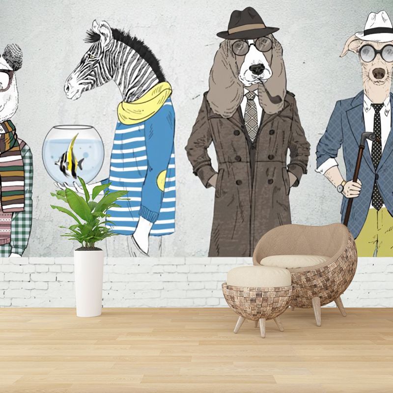 Full Size Cartoon Animal Mural in Multi-Color Non-Woven Fabric Wall Covering for Home Decoration, Made to Measure