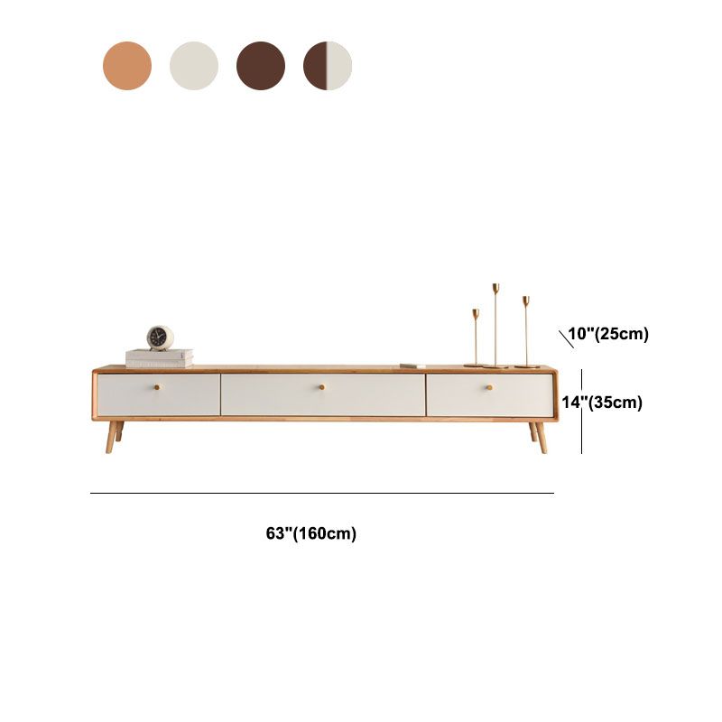 Solid Wood 13.78" H TV Stand Nordic 2 Drawers TV Stand Console