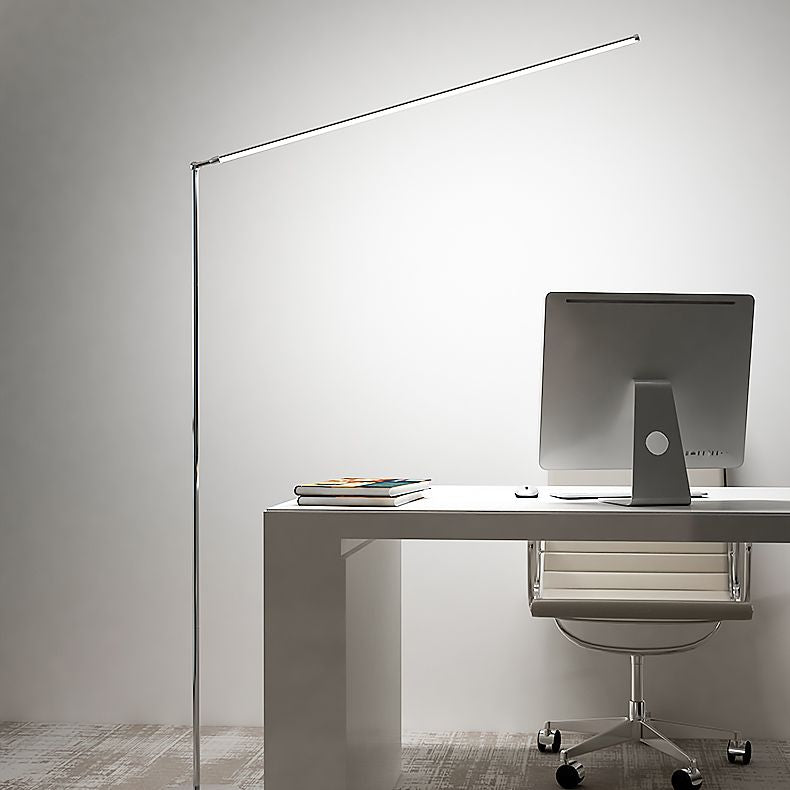 Line Shaped LED Floor Light Simplicity Aluminum Chrome Stand Up Lamp for Studio