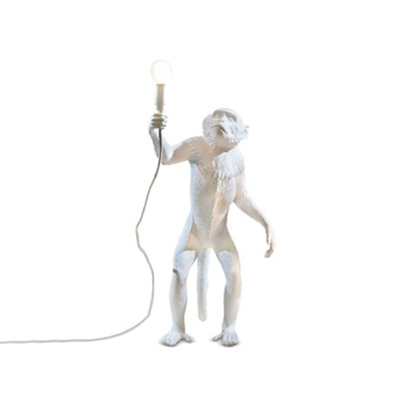 White Monkey Standing Floor Light Artistic Single-Bulb Resin Floor Lamp for Living Room