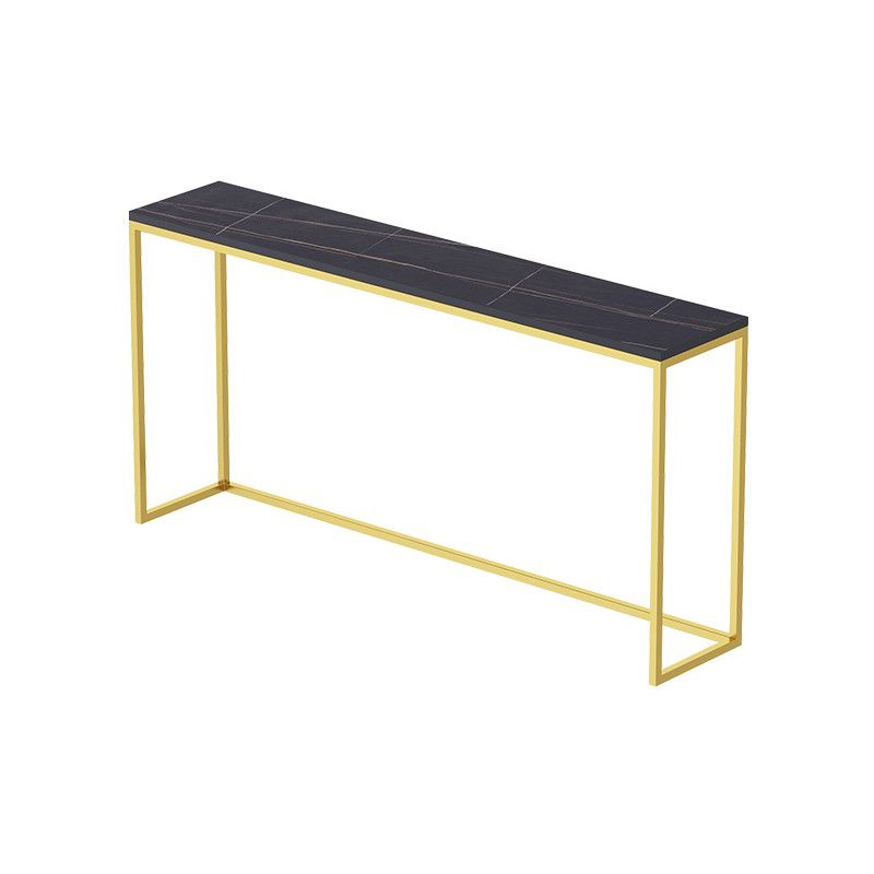 Glam Style Rectangle Top Accent Table with Stone Top and Golden Steel Base