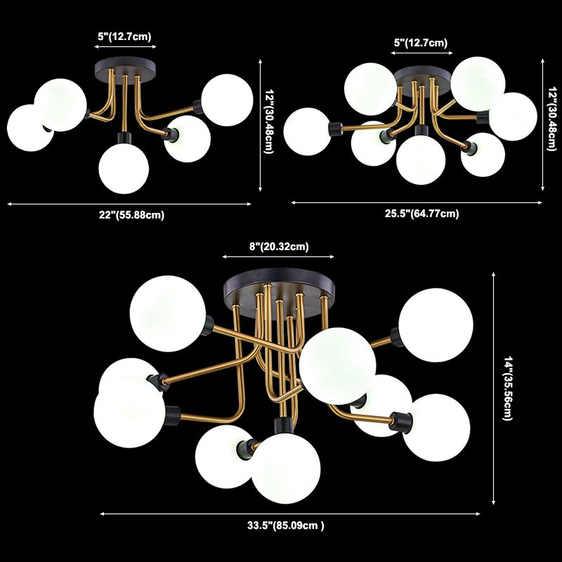 Glass Round Semi Flush Ceiling Light Fixture Simplicity Style Semi Flush Chandelier