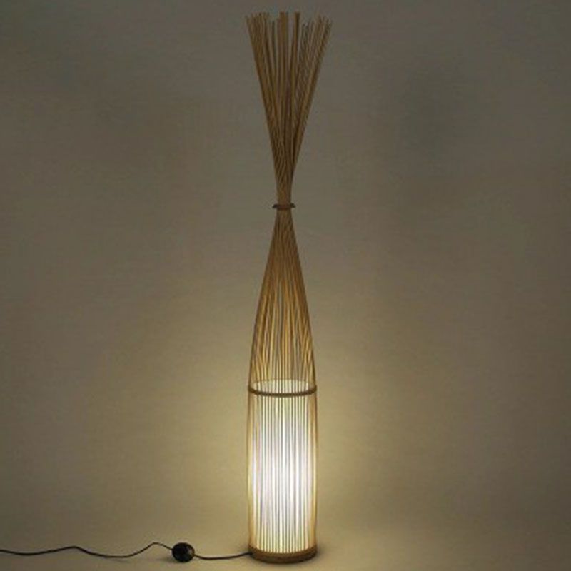 Bamboo Handwoven Floor Lighting Asian Style 1 Bulb Standing Light for Living Room