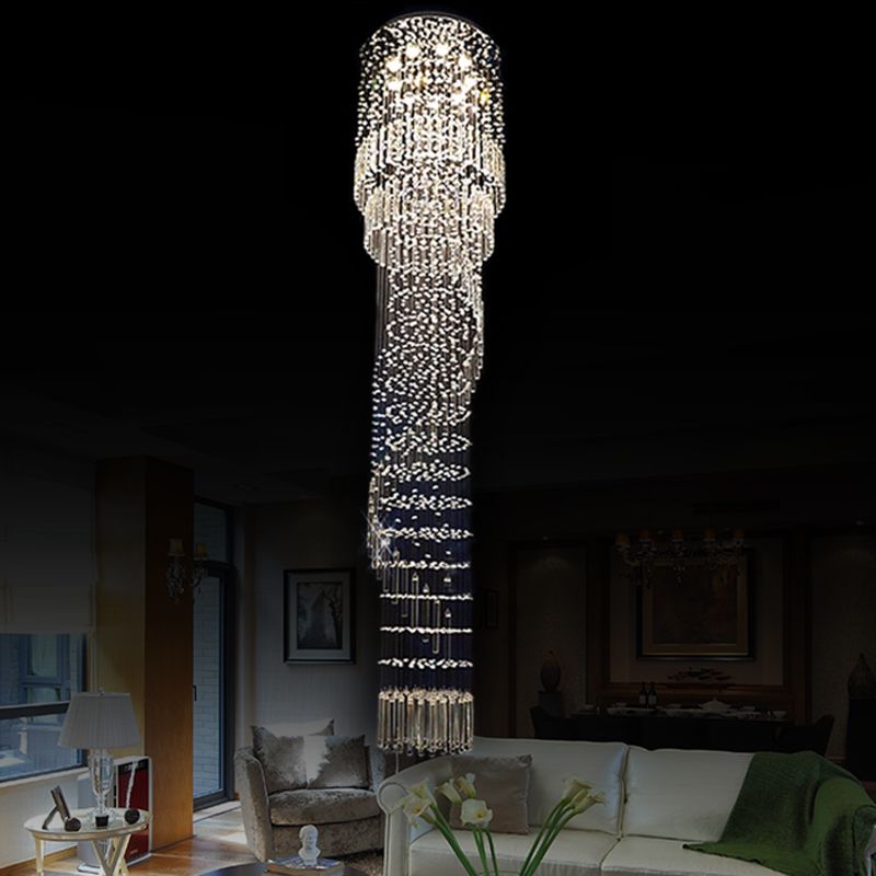 Gold 9 Heads LED Pendant Lighting Modernism Crystal Cascading Multiple Hanging Lamp