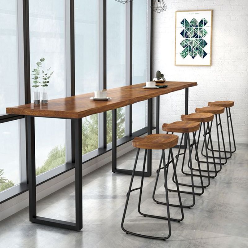 Restaurant Rectangle Wood Top Counter Table Industrial Style Bar Table