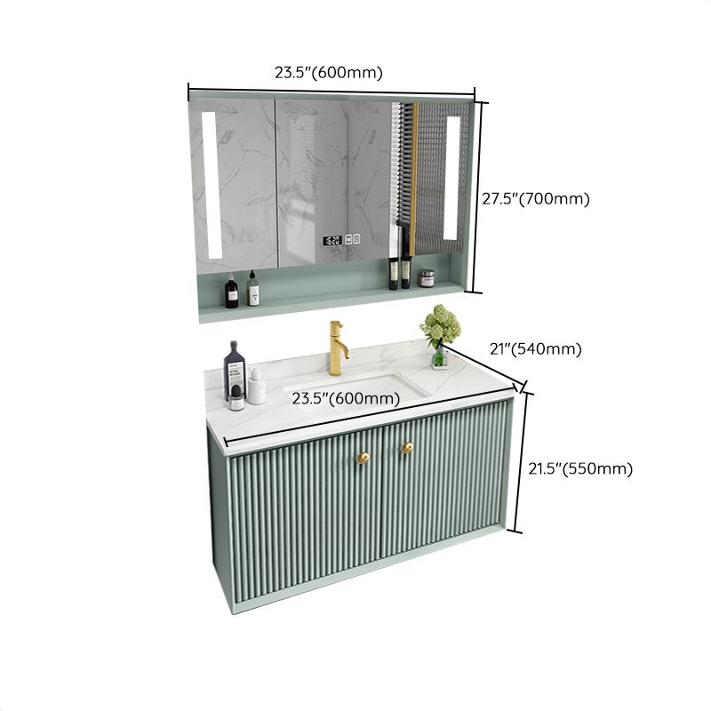 Wood Frame Vanity Glam Green Single Sink Mirror Wall-Mounted Bath Vanity with Drawers