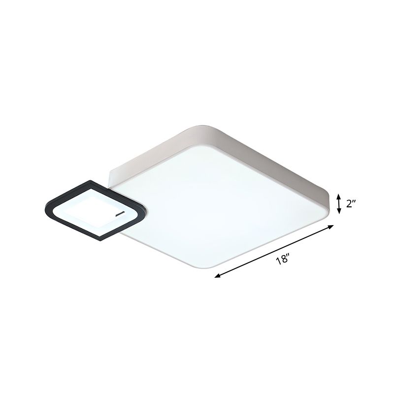 Square Flush Mount Lamp Modern Metal White/White and Black LED Ceiling Light Fixture for Living Room in Warm/White, 18"/21.5" Wide