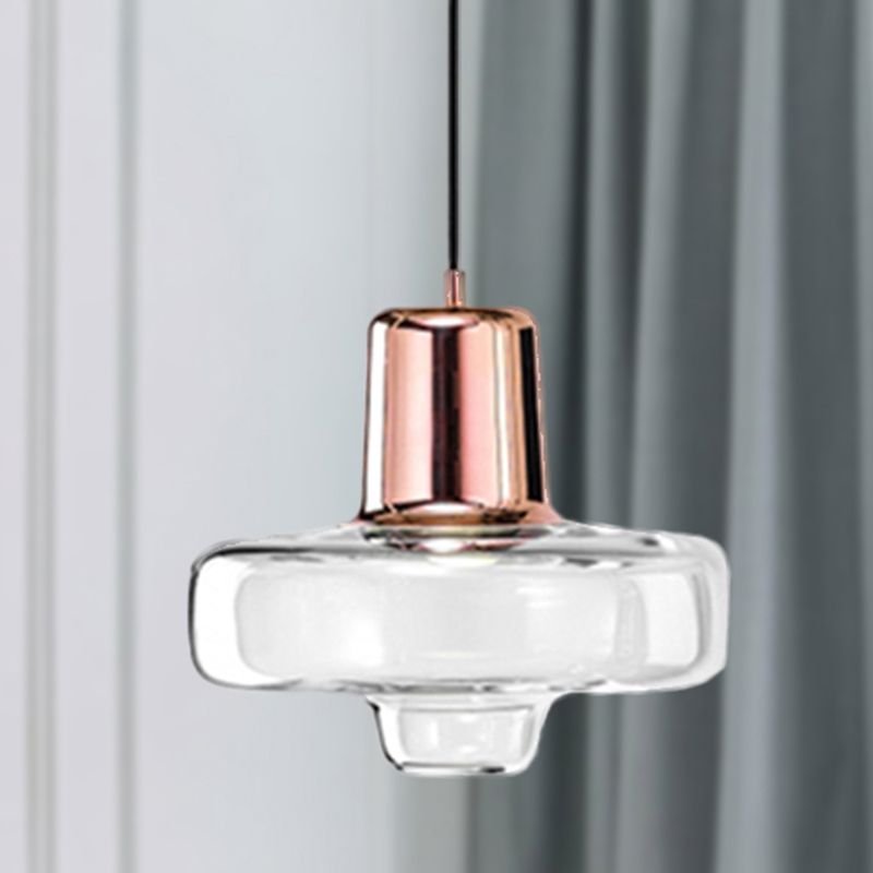 Gyro suspendu suspendu en verre transparent contemporain 1 lumière noire / champagne / suspension en or rose, 8 "/10,5" / 13 "de largeur