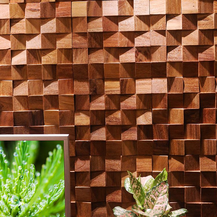 Brown Wood Wall Panel Indoor Mosaic Modern Glue Down Wall Panel