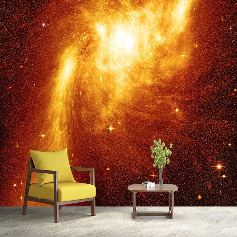 Novelty Universe Nebula Wall Murals Orange-Yellow Stain Resistant Wall Art for Corridor