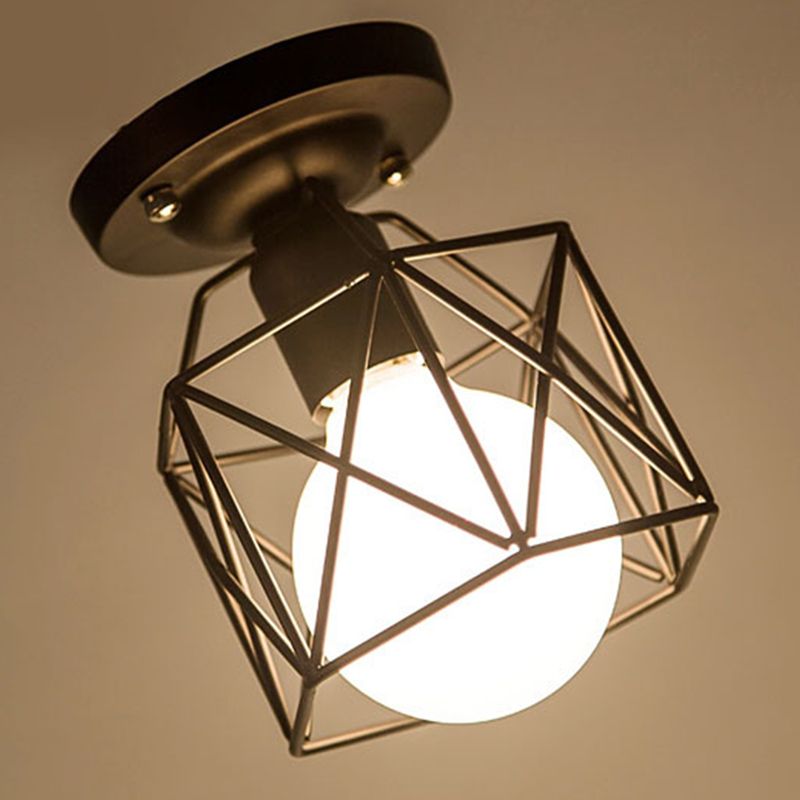 Metal Geometric Shape Flush Mount Lights Modern 1 Light Flush Mount Light Fixture in Black