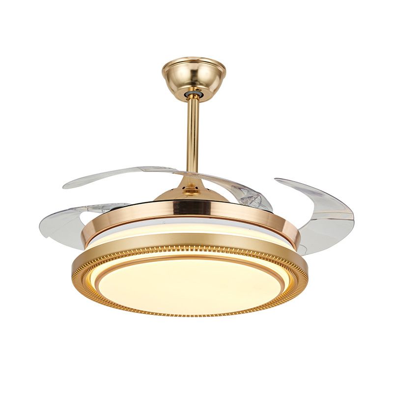 42" Width Acrylic Gold Fan Lamp Round LED Minimalist Semi Flush Mount Ceiling Light with Remote/Wall Control, 4 Clear Blades