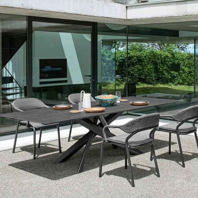 Modern Outdoor Rectangle Patio Table Stone and Steel Dining Table