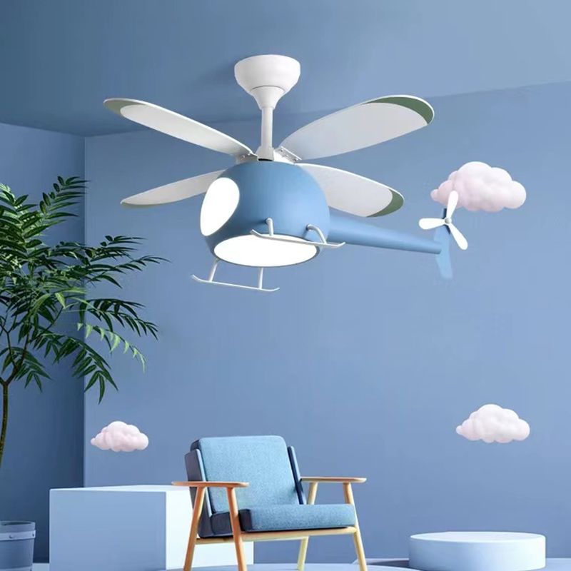 Nordic Style Ceiling Fan Lamp Helicopter Shape LED Ceiling Fan Light for Children's Room