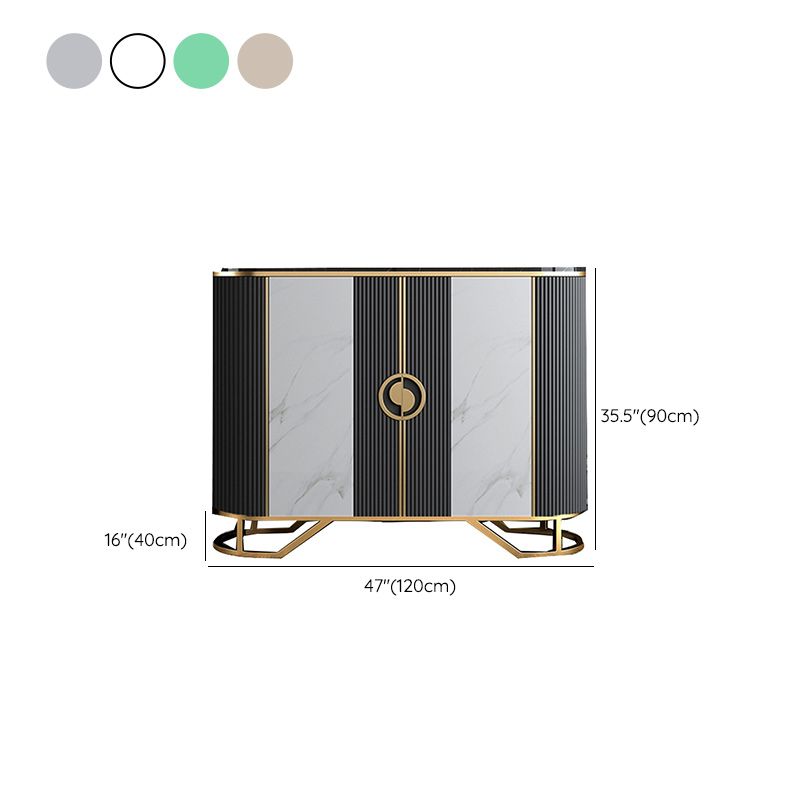 Glam Style Sideboard Marble Glass Doors Side Board with Cabinets