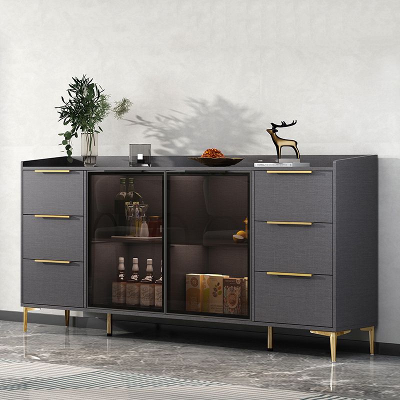 Glam Style Sideboard Black Sintered Stone Top Server with Door and Drawer