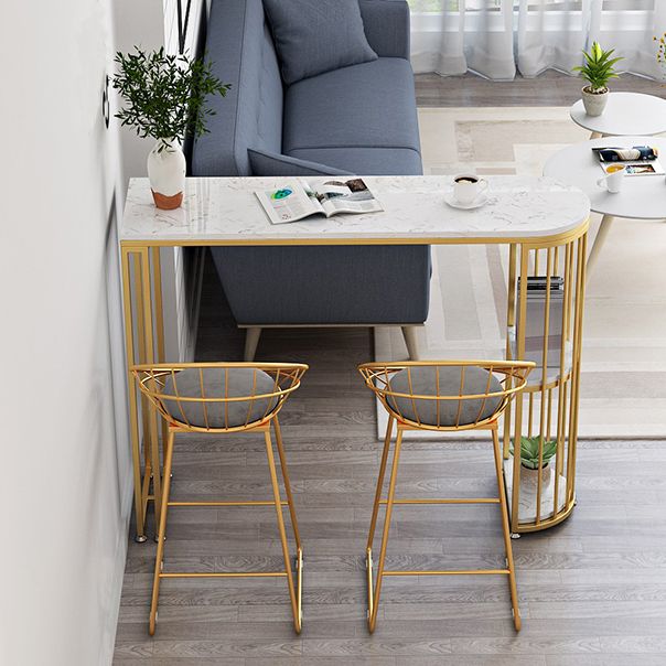 Glam Marble Table with Oval Table Top Gold Double Pedestal Table with 42-inch Height