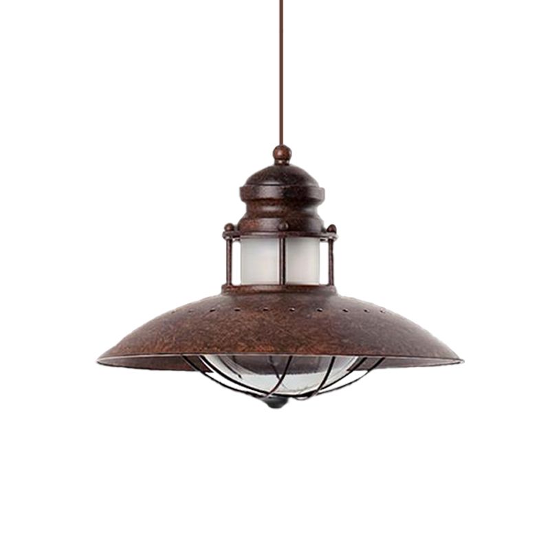 Farmhouse Flared Hanging Light Fixture 1 Bulb Iron LED Ceiling Pendant Lamp in Rust