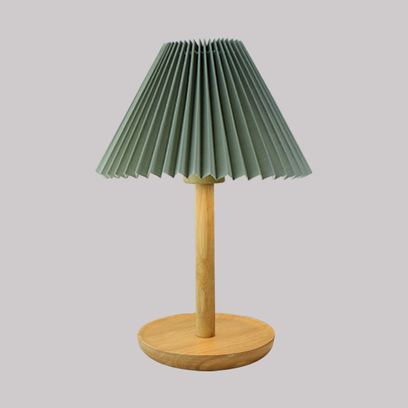 Folded Study Room Table Light Fabric 1-Bulb Kids Reading Lamp with Wood Base in Grey/White/Dark Gray