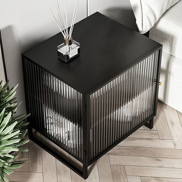 Glass and Metal Bedside Cabinet Modern Minimalist Bedside Table with Legs