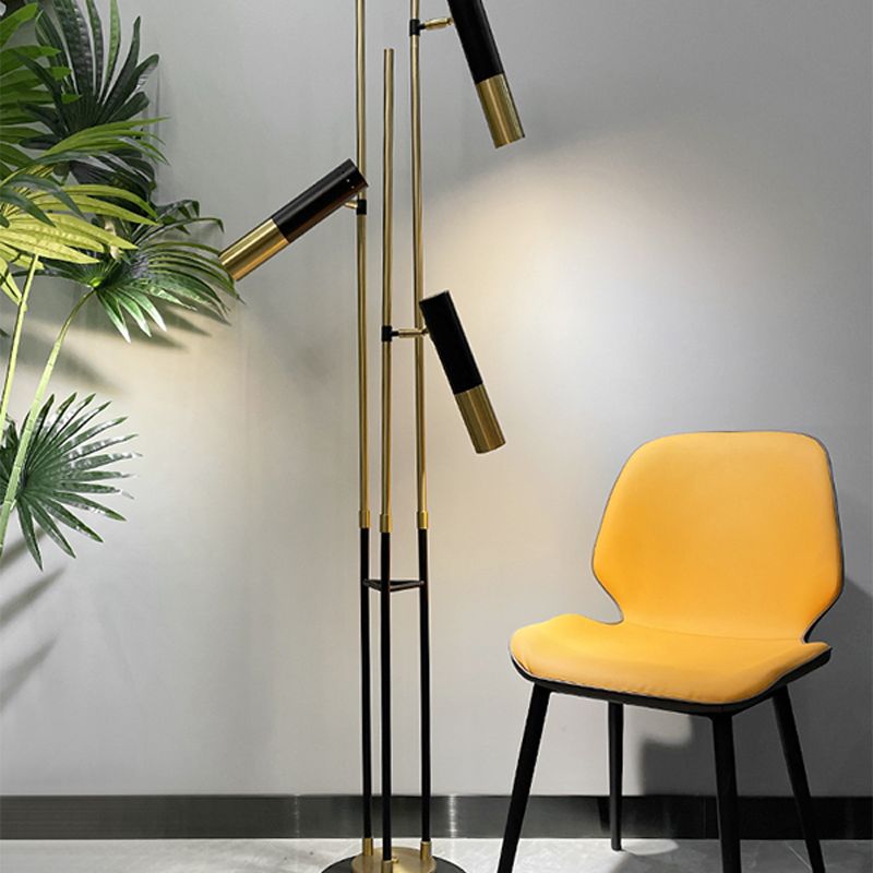 Postmodern 3 Lights Floor Lamp Gold and Black Tubular Spotlight with Metal Shade