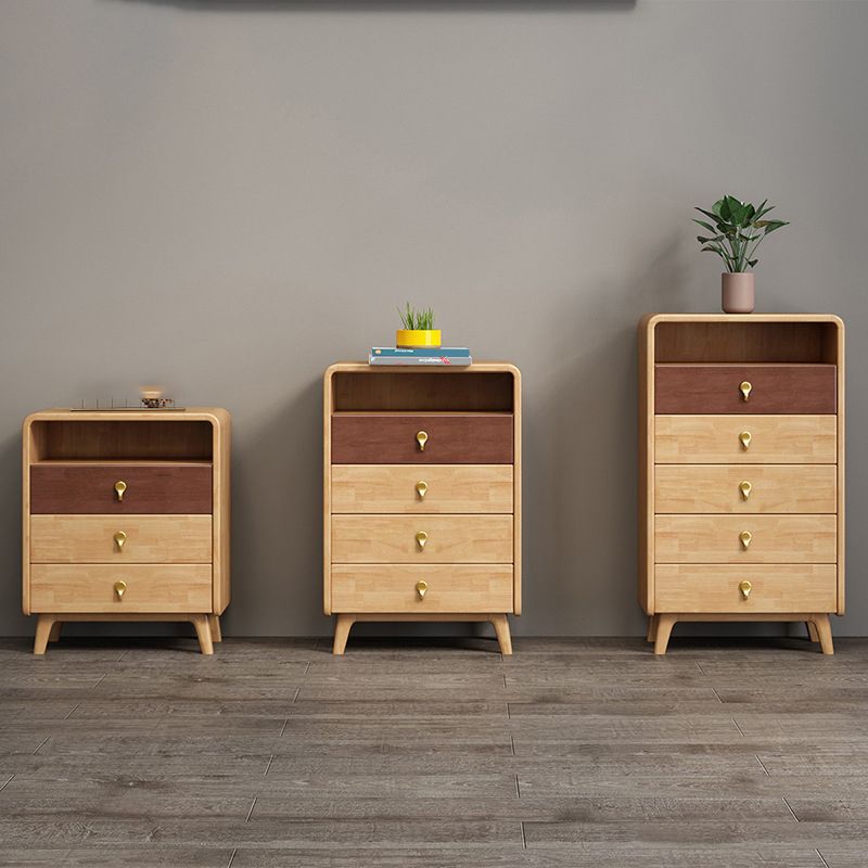 Contemporary Natural Rubberwood Chest with 1 Shelf and Drawers