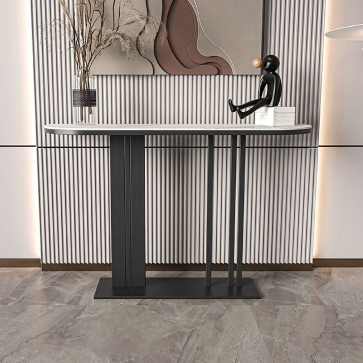 Contemporary Slate Half Moon Sofa Table Stain Resistant Scratch Resistant Console Table