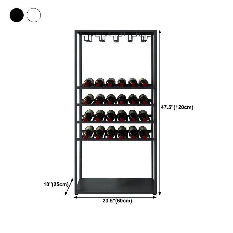 Metal Wine Bottle & Glass Rack Modern Floor Wine Holder with Shelf in Black and White