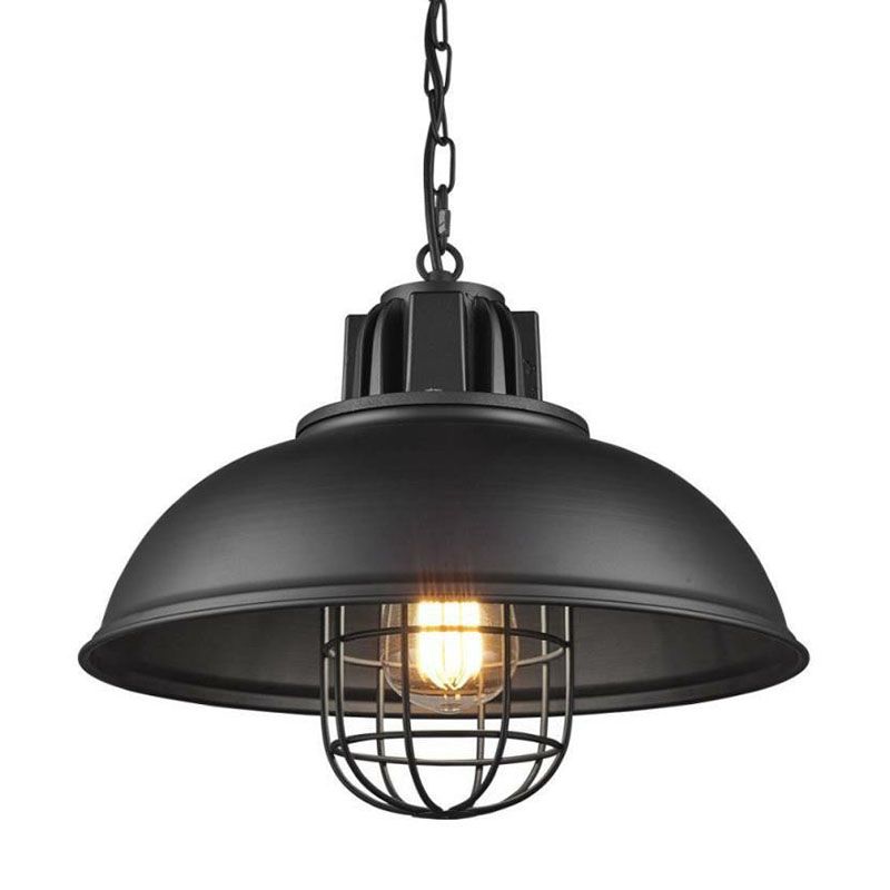 1 Head Suspension Lighting Retro Style Pot Cover Metal Pendant Ceiling Light in Black