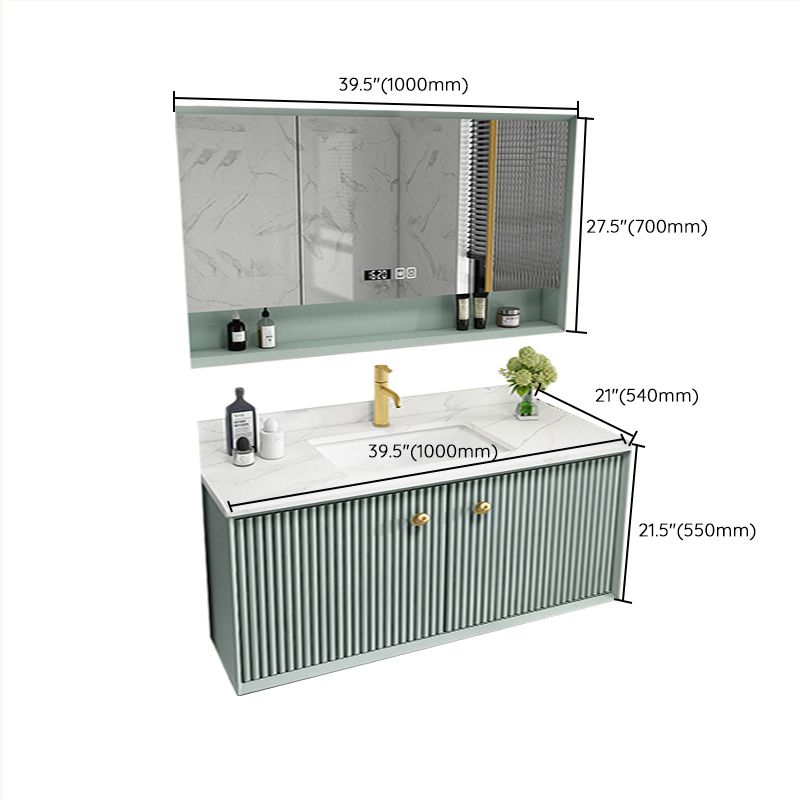 Wood Frame Vanity Glam Green Single Sink Mirror Wall-Mounted Bath Vanity with Drawers