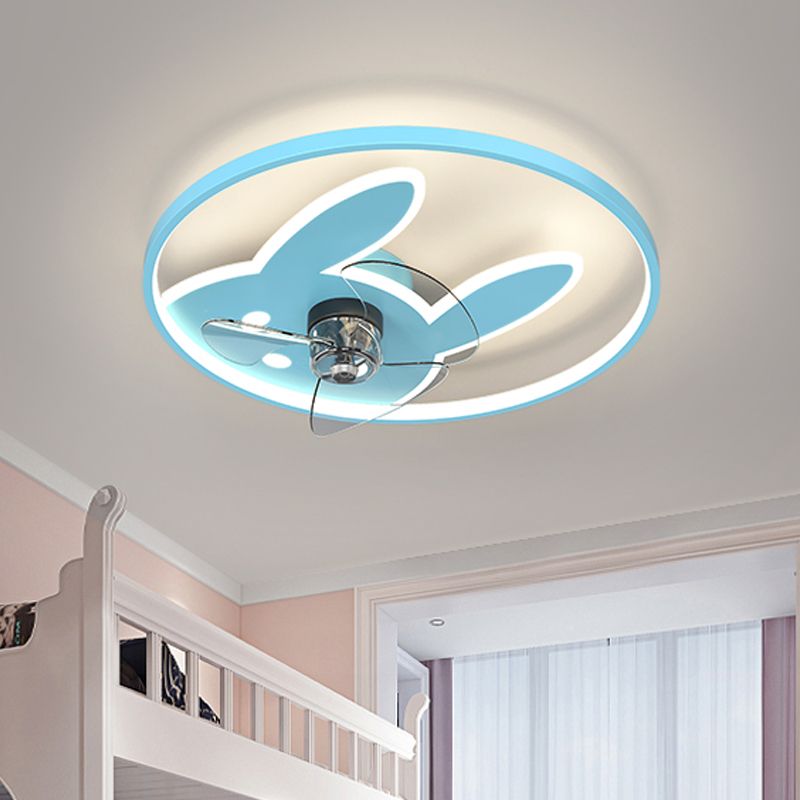 Metal Ceiling Fan Light Minimalist Kids Bedroom LED Ceiling Mounted Fan Light