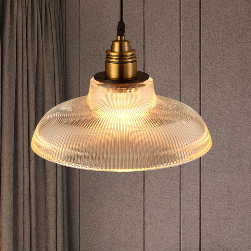 Grange Pendant Light Industrial 1 lumière 8 "/ 10" / 12 "de largeur de verre prismatique de largeur de verre en clair