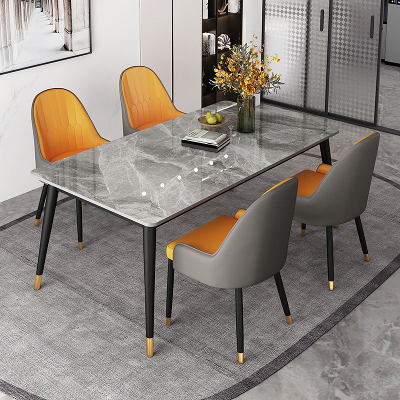 Modern 4 Legs Dining Table Grey Stone Top Table for Dining Room