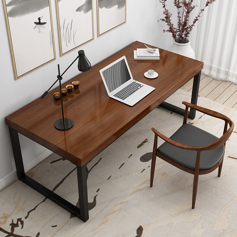 Industrial Solid Wood Writing Desk Sled Base Rectangular Office Desk with Iron Legs