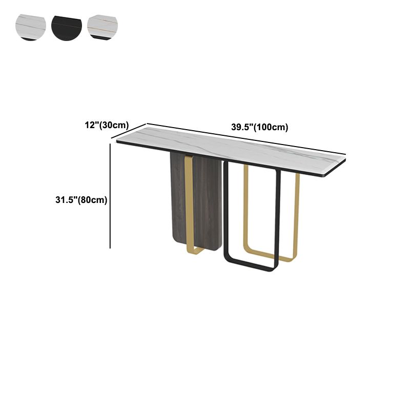 Rectangle Stone Top Console Table with Abstract Base Accent Table