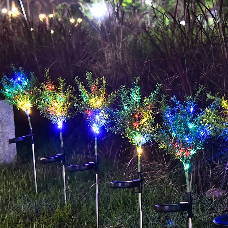 2 Pcs Plastic Tree Solar Ground Light Art Decor Green LED Stake Lighting for Courtyard