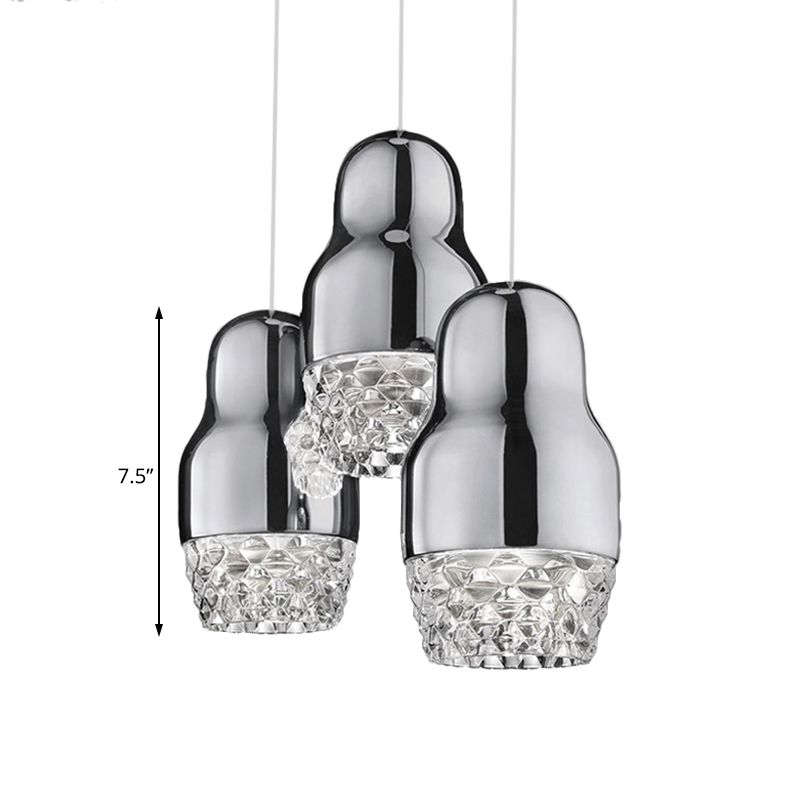 Chrome Fedora Cascade Pendant Light with Glass Shade Post Modern 3 Heads Hanging Pendant Light Fixture for Bar