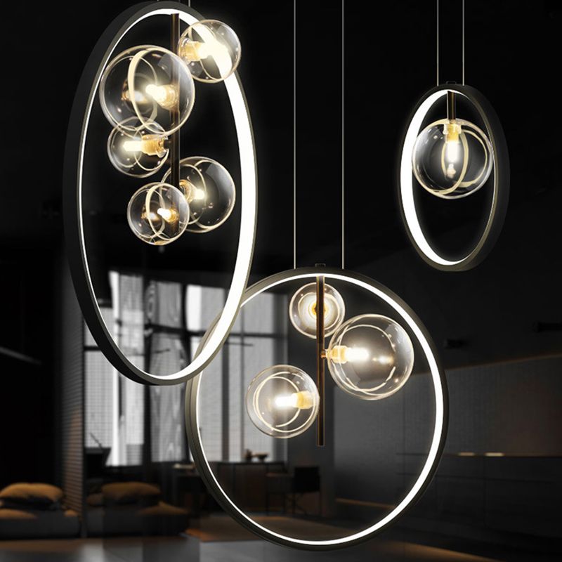 Contemporary Chandelier Light Glass Multi Head Black Pendant Light for Living Room