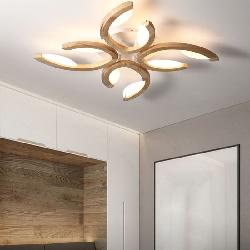 LED Modern Wood Flush Mount Flower Shape Ceiling Light with Acrylic Shade for Living Room