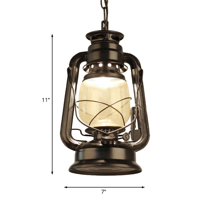 Black/Bronze/Antique Brass 1 Light Pendant Ceiling Light Industrial Clear Glass Kerosene Hanging Lamp for Coffee Shop