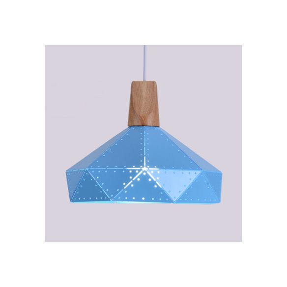 Restaurant Diamond Shaped Ceiling Light Metal & Wood Macaron Style Blue/Green/Pink/Yellow Pendant Lighting