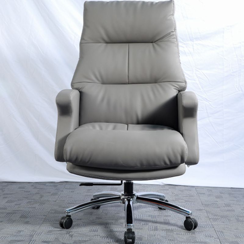 Contemporary Gray Leather Executive Chair Wheels Included Managers Chair for Office