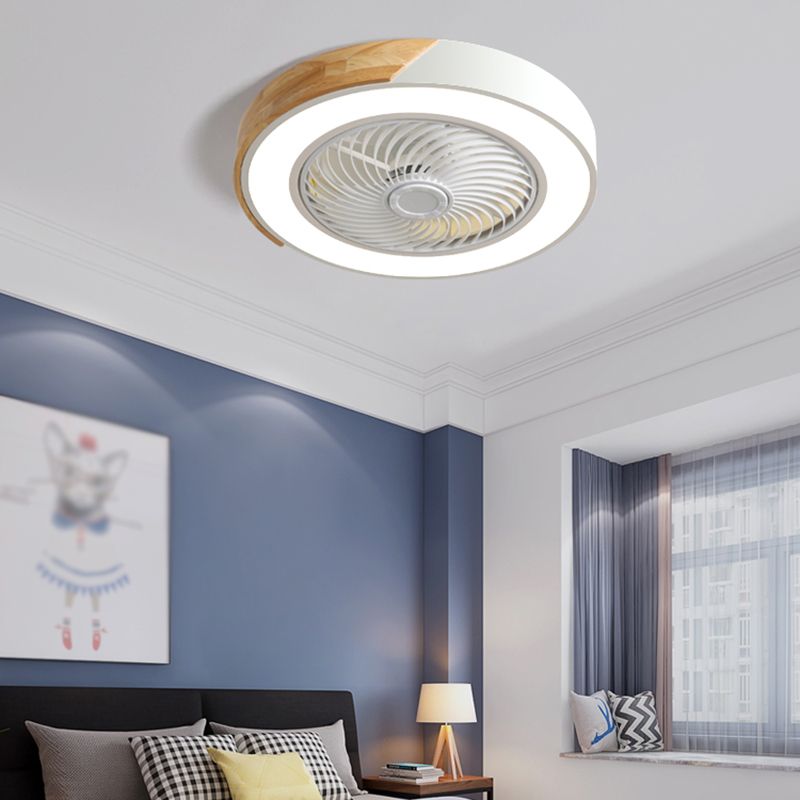 Modern Style Round Ceiling Fan Light Metal 1-Light LED Flush Light