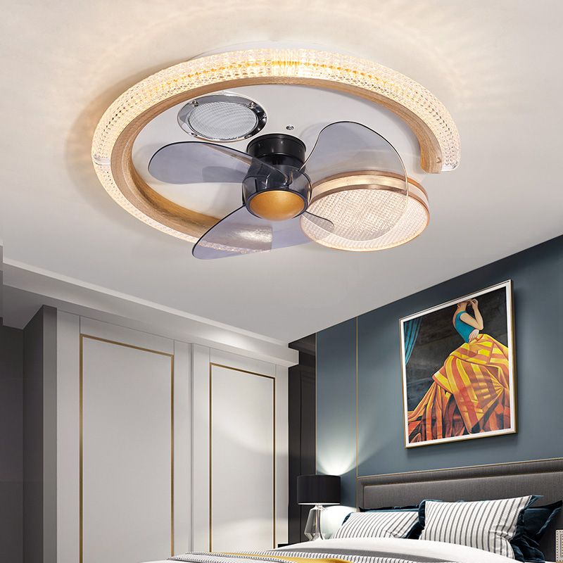 Smart Bluetooth Music Round Fan Lamp Minimalist Acrylic Bedroom Semi Flush Light in White