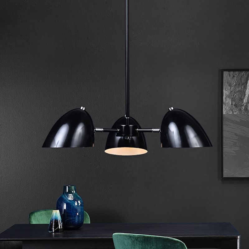 Iron Dome Angled Shade Chandelier Industrial 3-Head Dining Table Suspension Lighting in Black