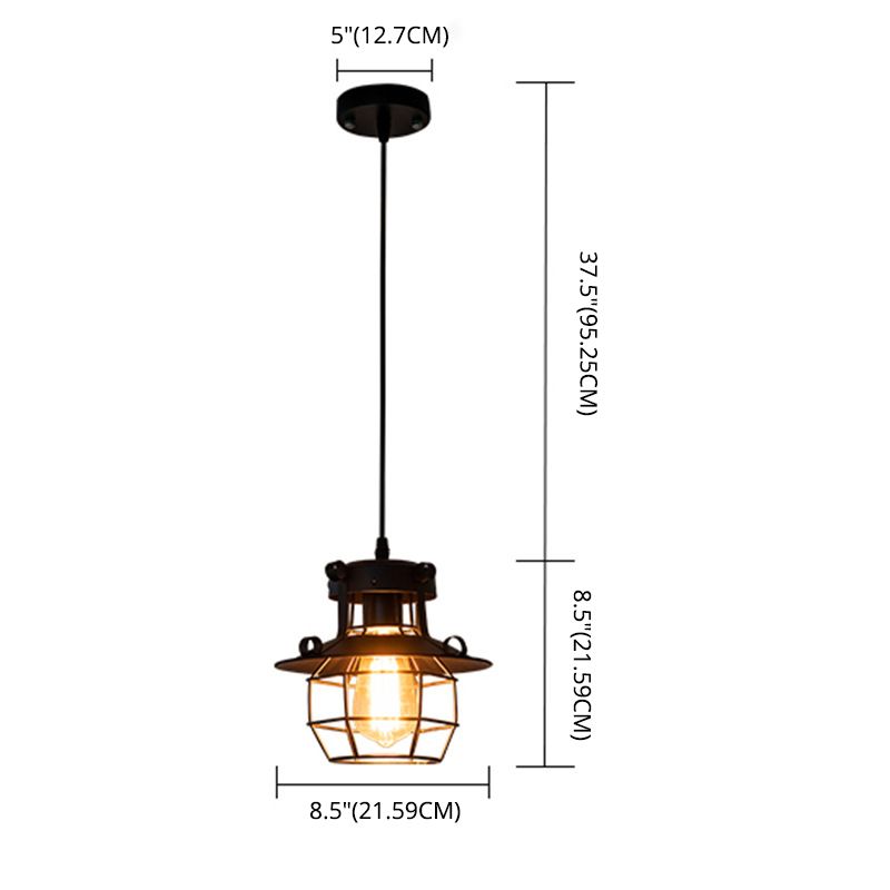 Black Metal 1 Light Pendant Light Light Indsutrial Retro Wire Cage suspendu lampe pour le restaurant