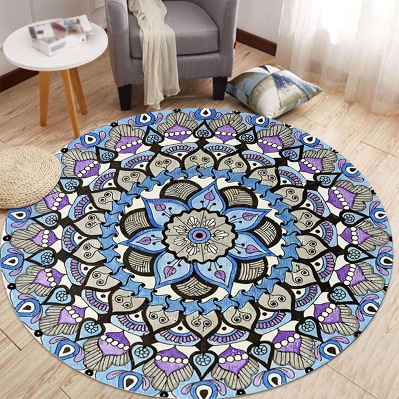 Bohemian Tribal Pattern Rug Beige Polyester Area Carpet Non-Slip Backing Rug for Living Room