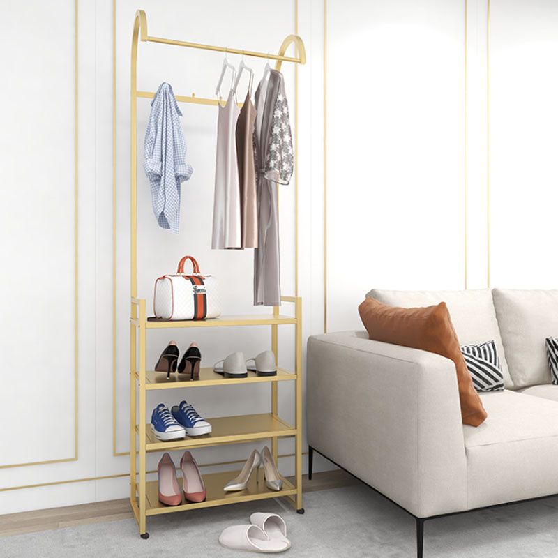 Luxurious Metallic Coat Hanger Free Standing Multilayer Shelves Design Coat Rack